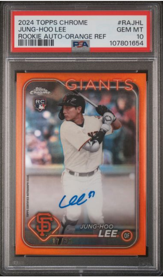 2024 Topps Chrome Jung-Hoo Lee Rookie Auto Orange Refractor /25 GEM MINT PSA 10