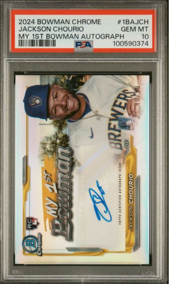 2024 Bowman Chrome Jackson Chourio My 1st Bowman Auto /99 GEM MINT PSA 10