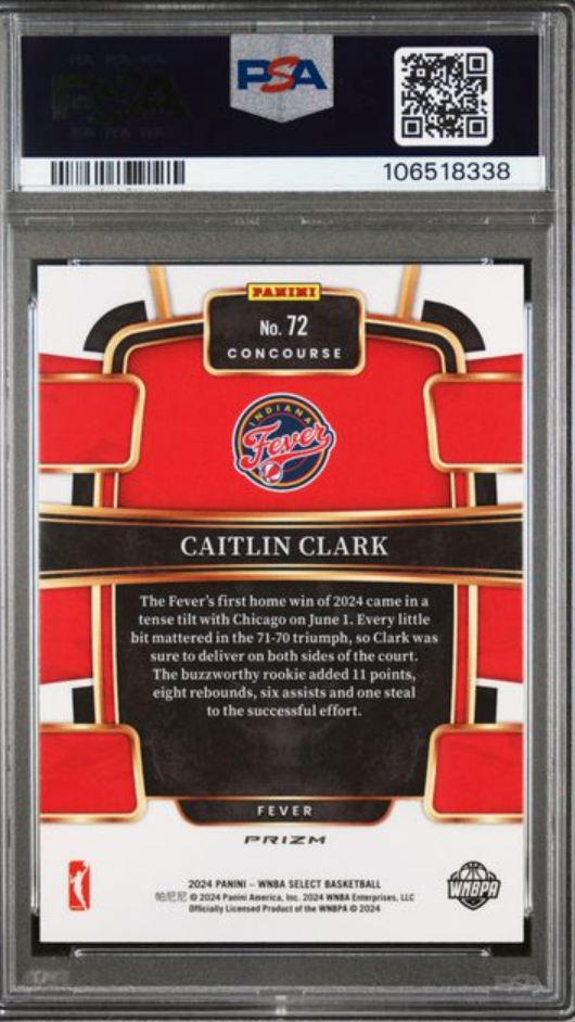 2024 Select WNBA #72 Caitlin Clark Silver Prizm MINT PSA 9