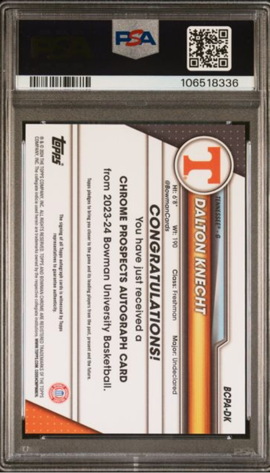 2023 Bowman U Chrome Dalton Knecht Prospects Auto MINT PSA 9