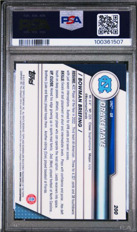2023 Bowman U Chrome #200 Drake Maye GEM MINT PSA 10