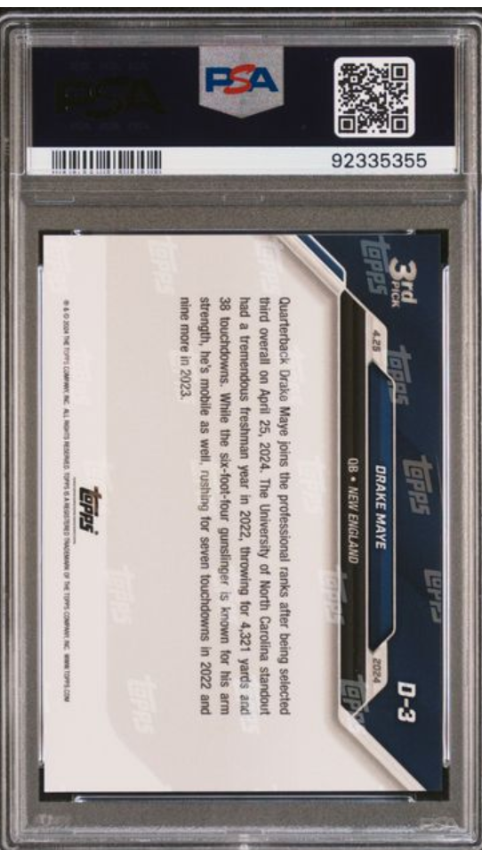 2024 Topps Now #D3 Drake Maye GEM MINT PSA 10