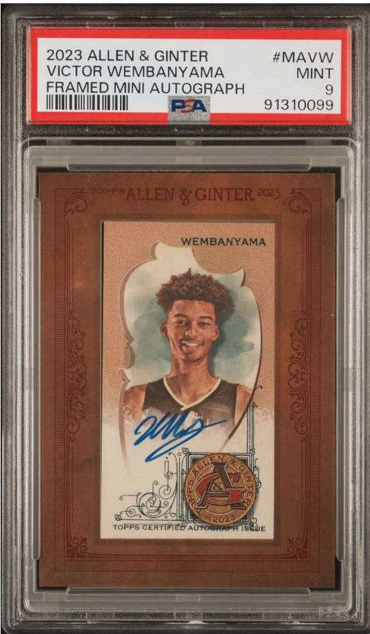 2023 TOPPS ALLEN & GINTER FRAMED MINI AUTOGRAPHS VICTOR WEMBANYAMA PSA 9