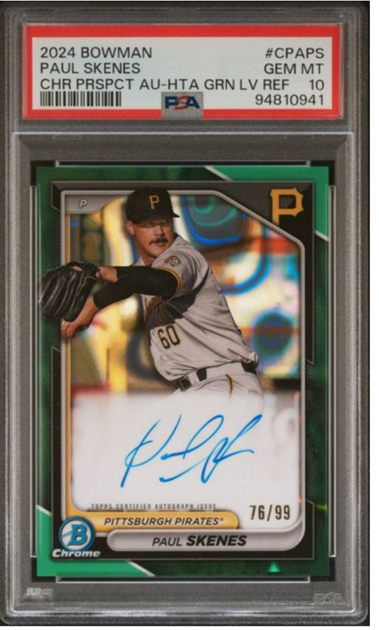 2024 Bowman Chrome Paul Skenes Green Lava Auto 76/99 PSA 10 GEM MINT