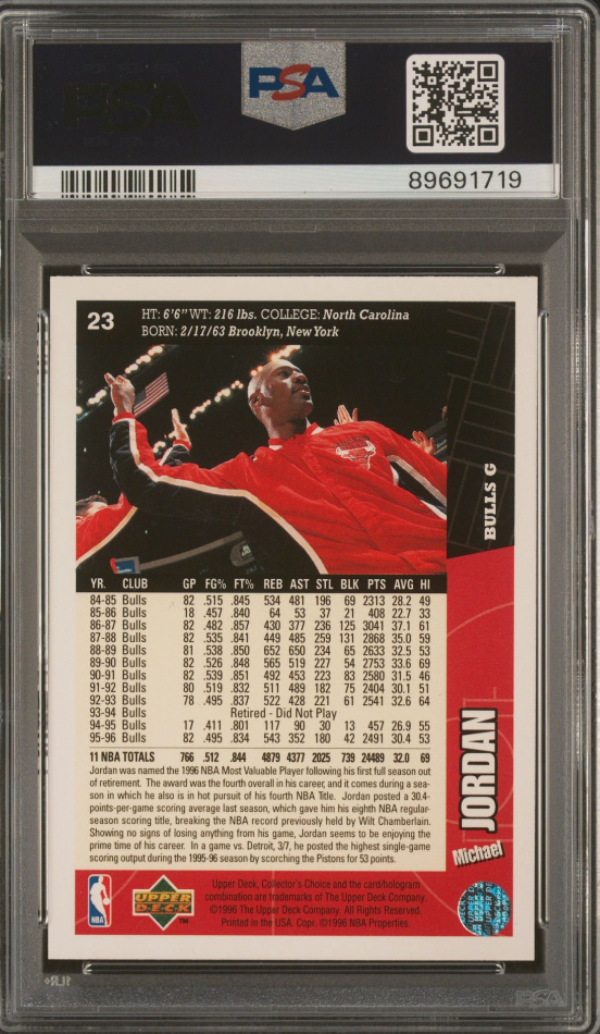 1996 TOPPS 139 MICHAEL JORDAN PSA 10 MINT