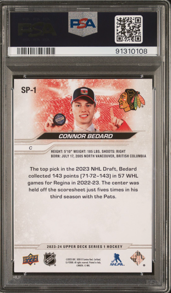 2023 UPPER DECK NHL DRAFT SP SP1 CONNOR BEDARD PSA 10 GEM MINT