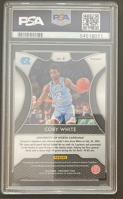 2019 Prizm Draft Pick Coby White #8 Silver Prizm PSA 10 GEM MINT