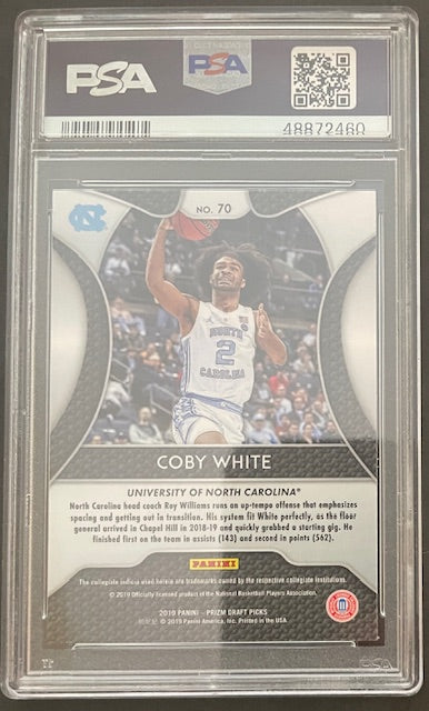 2019 Prizm Draft Pick Coby White #70 Rookie PSA 10 GEM MINT